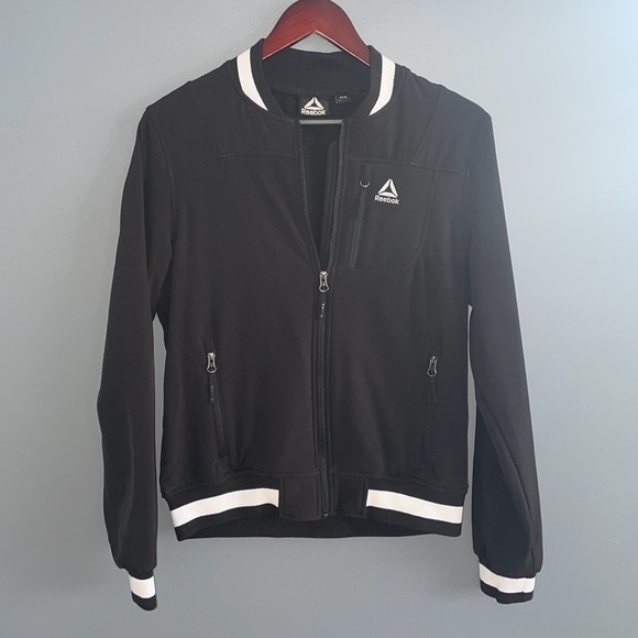 Reebok Black & White Zippered Athletic Bomber Jacket - Picture 1 of 9